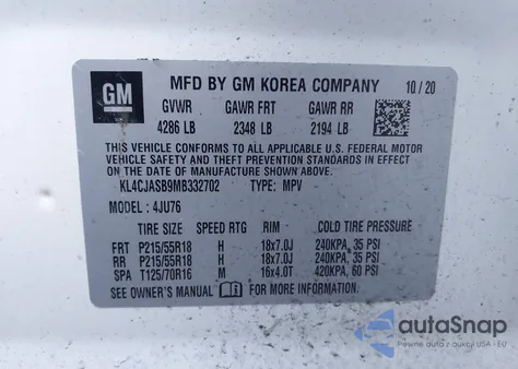 2021 Buick Encore Fwd Preferred из США, поврежденный, VIN KL4CJASB9MB332702